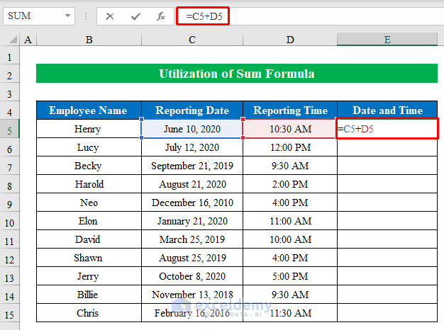 Utilizing Basic Sum Formula to Combine Date and Time