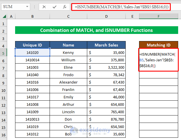 Combine MATCH with ISNUMBER Function to Get Matching Values in Two Worksheets