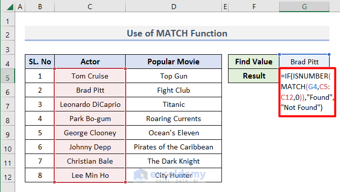 Use MATCH Function to Find Value in Range