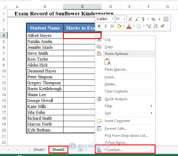 Adding Hyperlink from Context Menu in Excel
