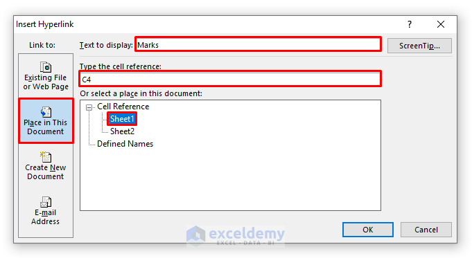 Insert Hyperlink Dialogue Box in Excel