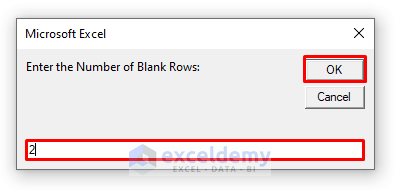 Input Box to Insert Blank Row After Every nth Row in Excel