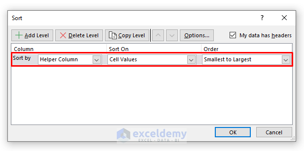 Sort Dialogue Box to Insert Blank Row After Every nth Row in Excel