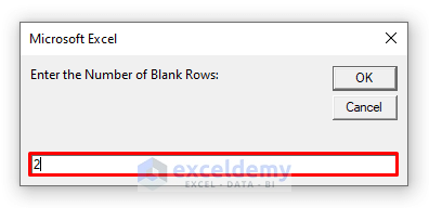 Message Box to Insert Multiple Rows Every Other Row in Excel