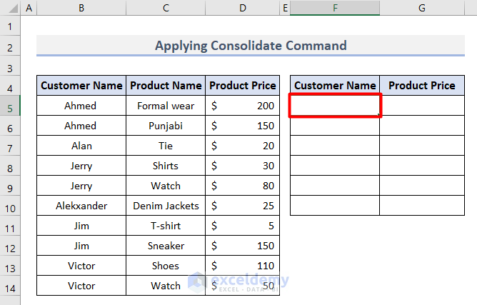 Apply Consolidate Command to Merge Rows in Excel