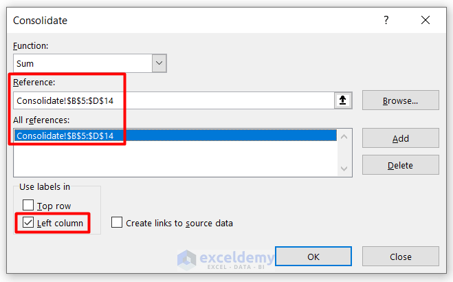 Apply Consolidate Command to Merge Rows in Excel