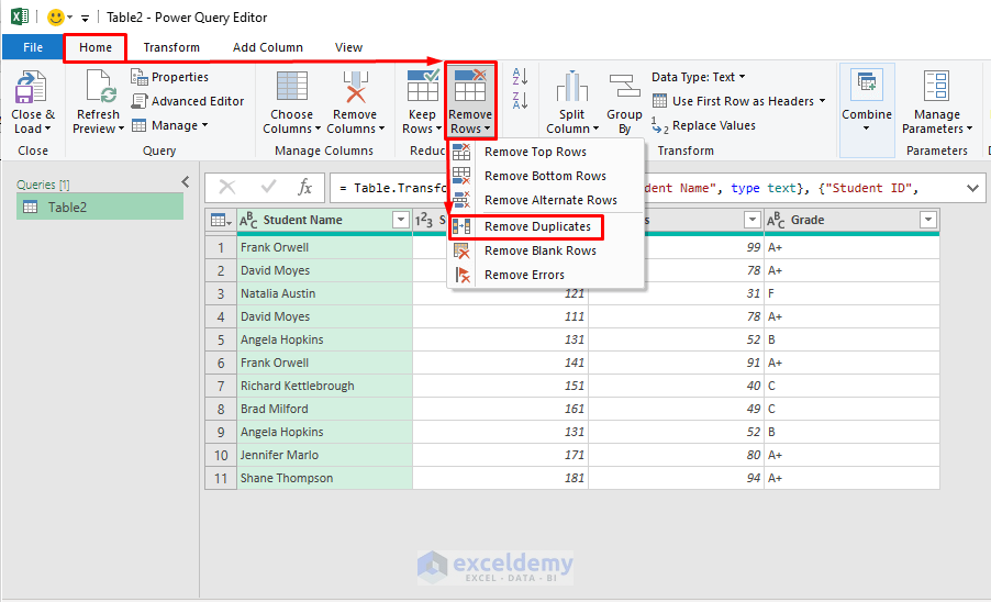 Use Power Query to Remove Duplicates and Keep the First Entry
