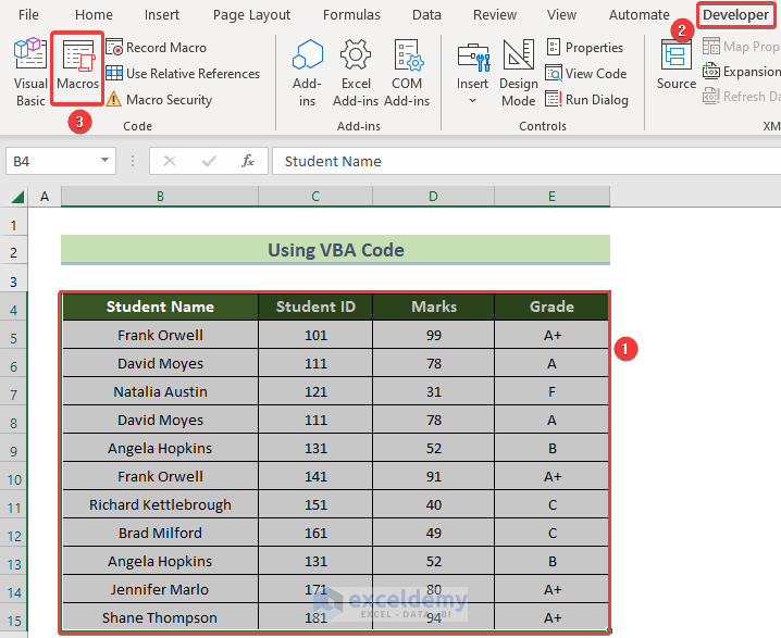 Access the Macros Tool to Remove Duplicates and Keep First Value in Excel