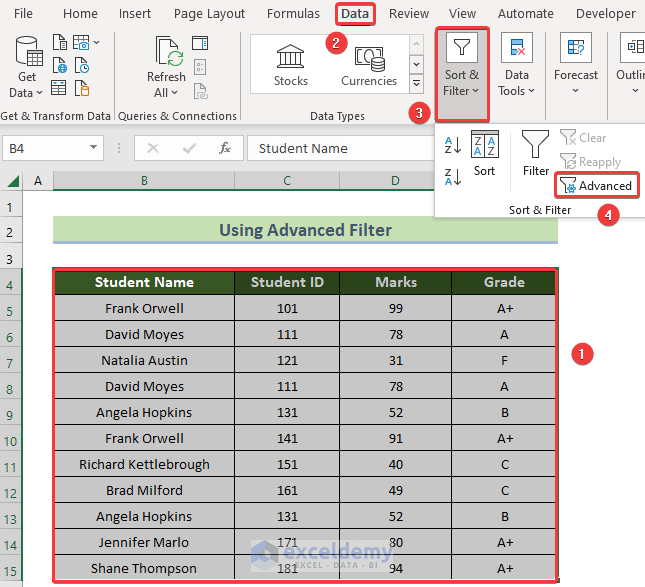 Using Advanced Filter to Remove Duplicates and Keep First Value in Excel