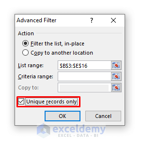 Use Advanced Filter of Excel to Remove Duplicates and Keep the First Value