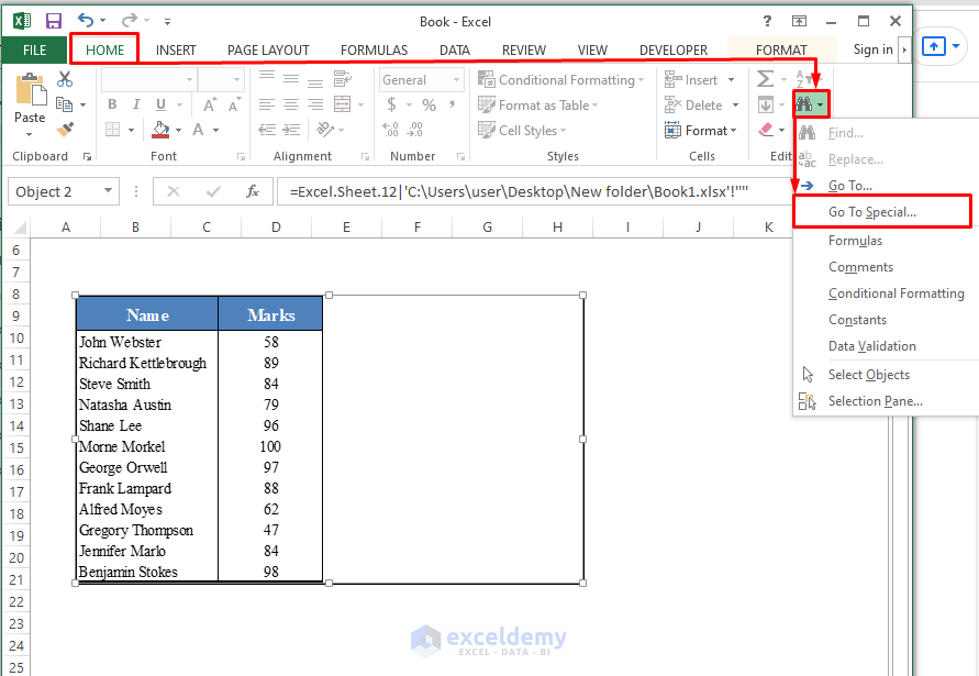 Find and Select Tool in Excel