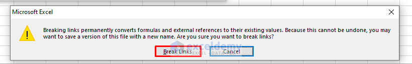Warning Message to Remove External Links in Excel