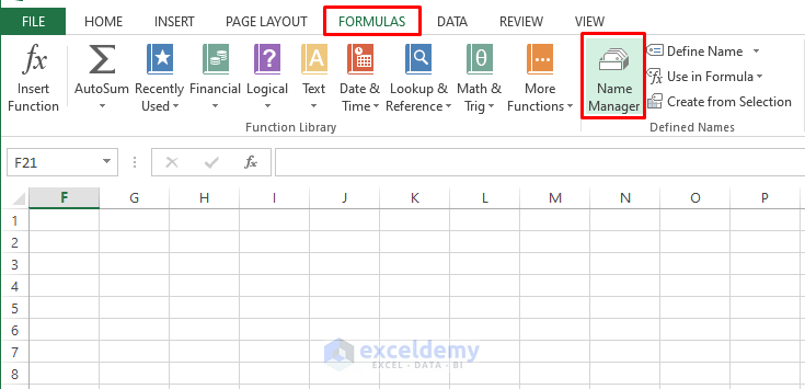 Name Manager Tool in Excel Toolbar