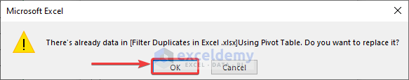 Microsoft Excel Dialogue Box