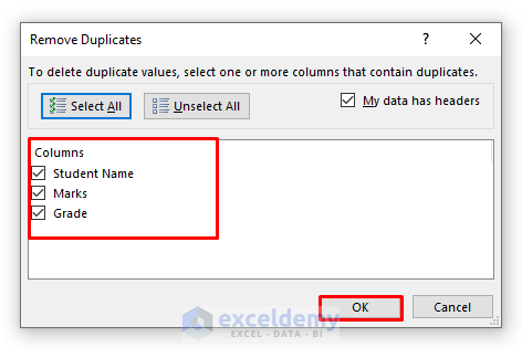 Remove Duplicates Dialogue Box in Excel