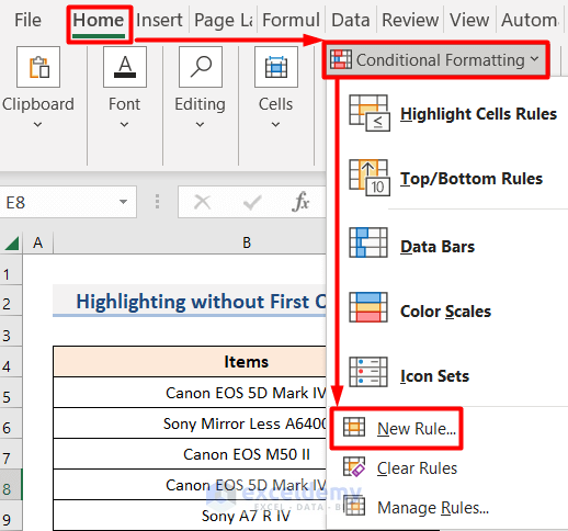 Highlight Duplicate Rows in One Column with Built-in Rule