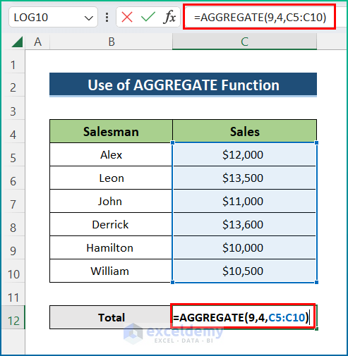 Apply AGGREGATE Function to Get the Sum of a Column in Excel