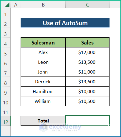 Add the Sum of a Column Using AutoSum