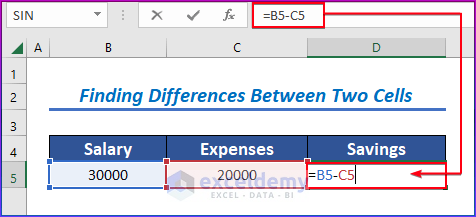 Finding Differences Between Two Cells by Using Subtraction Formula in Excel