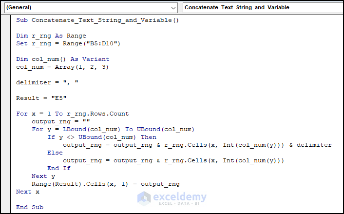 How to Concatenate String and Variable with VBA 