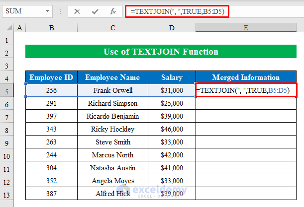 Using TEXTJOIN Function to Concatenate in Excel