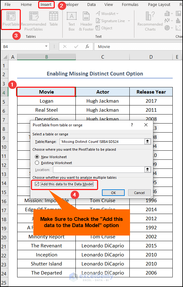 How to Enable the Missing Distinct Count Option of Pivot Table in Excel