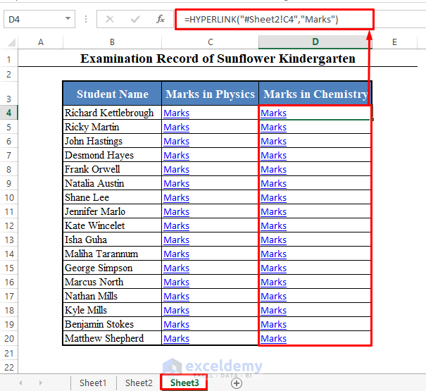 HYPERLINK Function to Create Hyperlink to Another Sheet in Excel