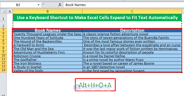 Use a Keyboard Shortcut to Make Excel Cells Expand to Fit Text Automatically