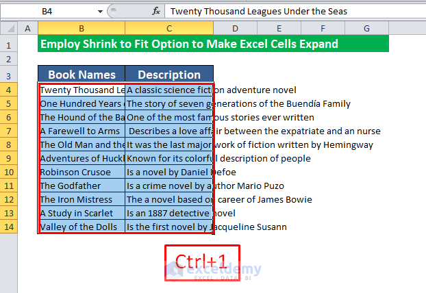 Employ Shrink to Fit Option to Expand Excel cells to Fit Text Automatically