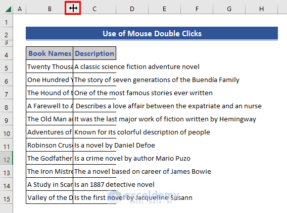Double Click the Mouse to Make Excel Cells Expand to Fit Text Automatically