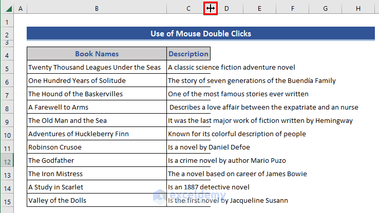 Double Click the Mouse to Make Excel Cells Expand to Fit Text Automatically