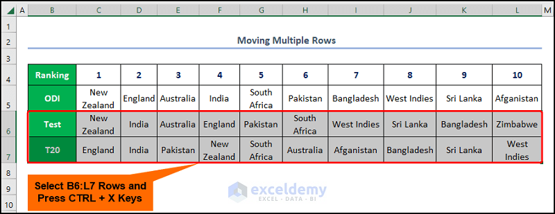 How to Move Multiple Rows in Excel