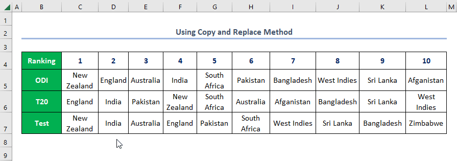 how to move a row in excel with copy and replace method