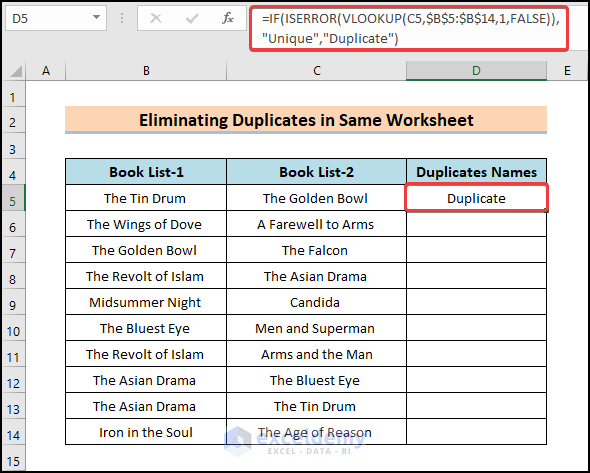 Eliminate Duplicates Using VLOOKUP in Excel 