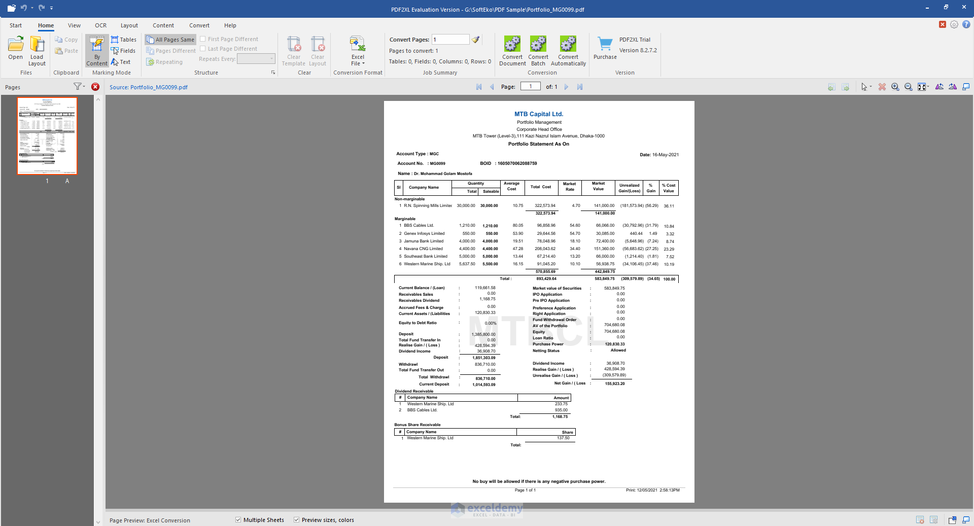 Cogniview PDF2XL Review: Interface