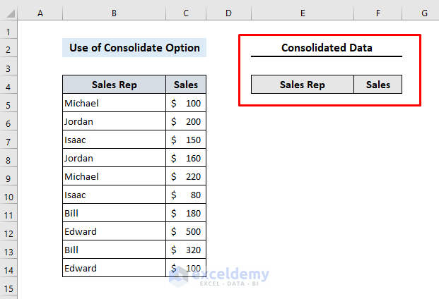 Merge Duplicate Rows Using Consolidate Option