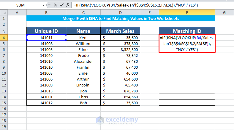 Merge IF with ISNA Function to Obtain Matches from Two Worksheets in Excel