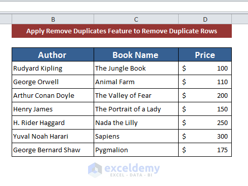 Apply Remove Duplicates Feature to Remove Duplicate Rows