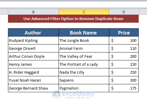Use Advanced Filter Option to Remove Duplicate Rows