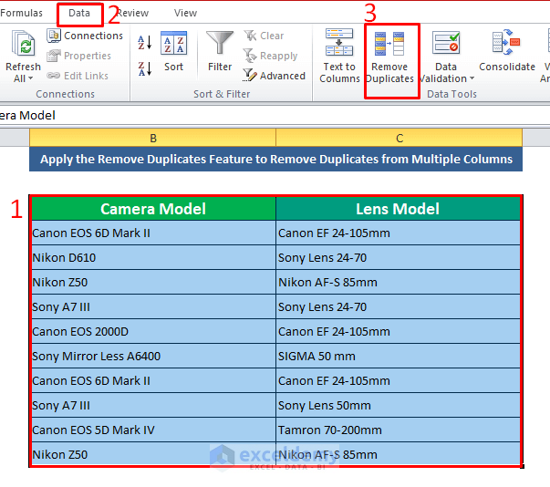 Apply the Remove Duplicates Feature to Remove Duplicates from Multiple Columns