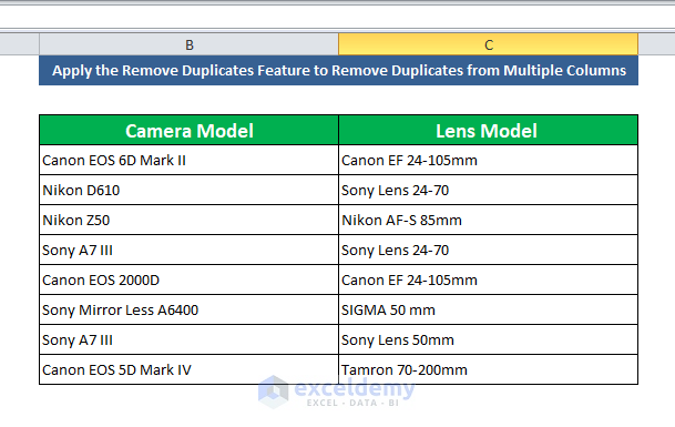 Apply the Remove Duplicates Feature to Remove Duplicates from Multiple Columns