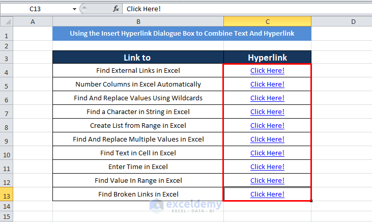 Using the Insert Hyperlink Dialogue Box to Combine Text And Hyperlink