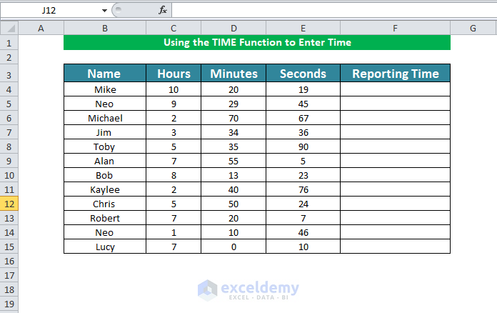 Using the TIME Function to Enter Time in excel