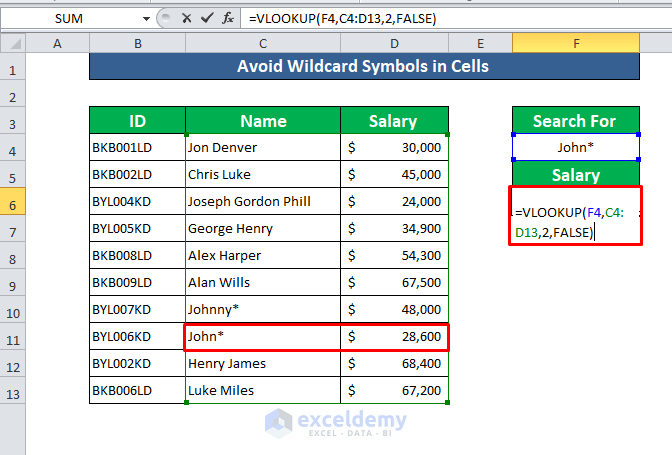  Avoid Wildcard Symbols in Cells Merging VLOOKUP with Wildcards in Excel