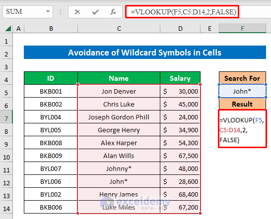 Avoid Wildcard Symbols in Cells Merging with Wildcards