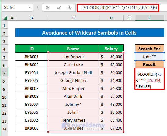 Avoid Wildcard Symbols in Cells Merging with Wildcards