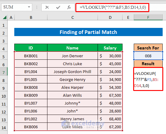 Performing VLOOKUP with Wildcard to Find Partial Match