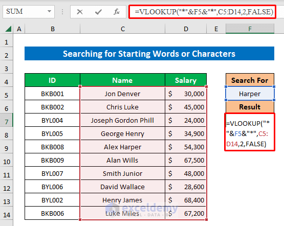 Search for Starting Words or Characters Inserting VLOOKUP with Wildcard