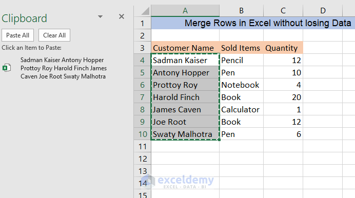  merge rows in excel without losing data using clipboard