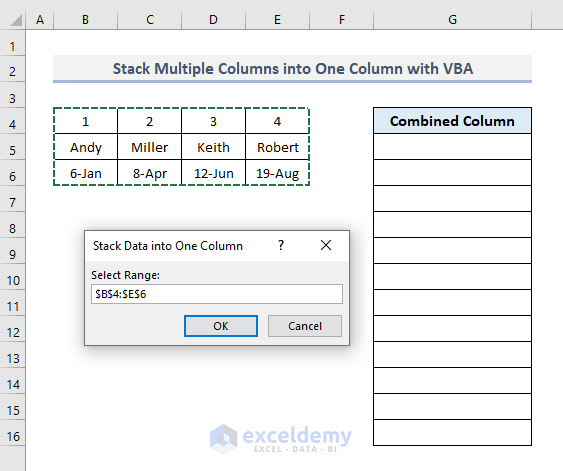Use VBA Script to Join Columns into One Column in Excel